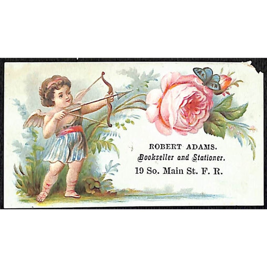 Fall River, MA Robert Adams Booker Seller Victorian Trade Card VGC Cupid