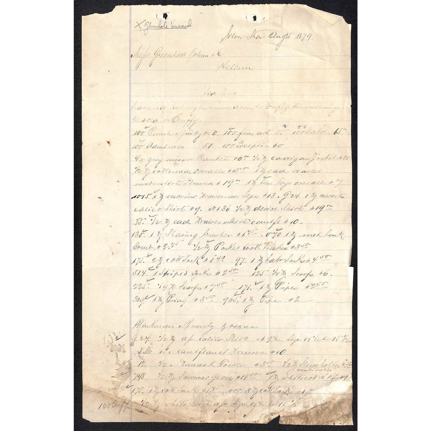 1879 ALS Greenhood, Bohm & Co* re: Long List of Goods and Prices