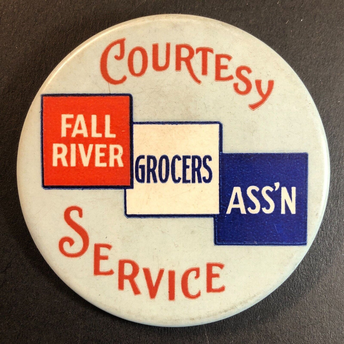 Fall River Grocers Association Vintage Steel Pinback Button c1930's 2 3/8" VGC