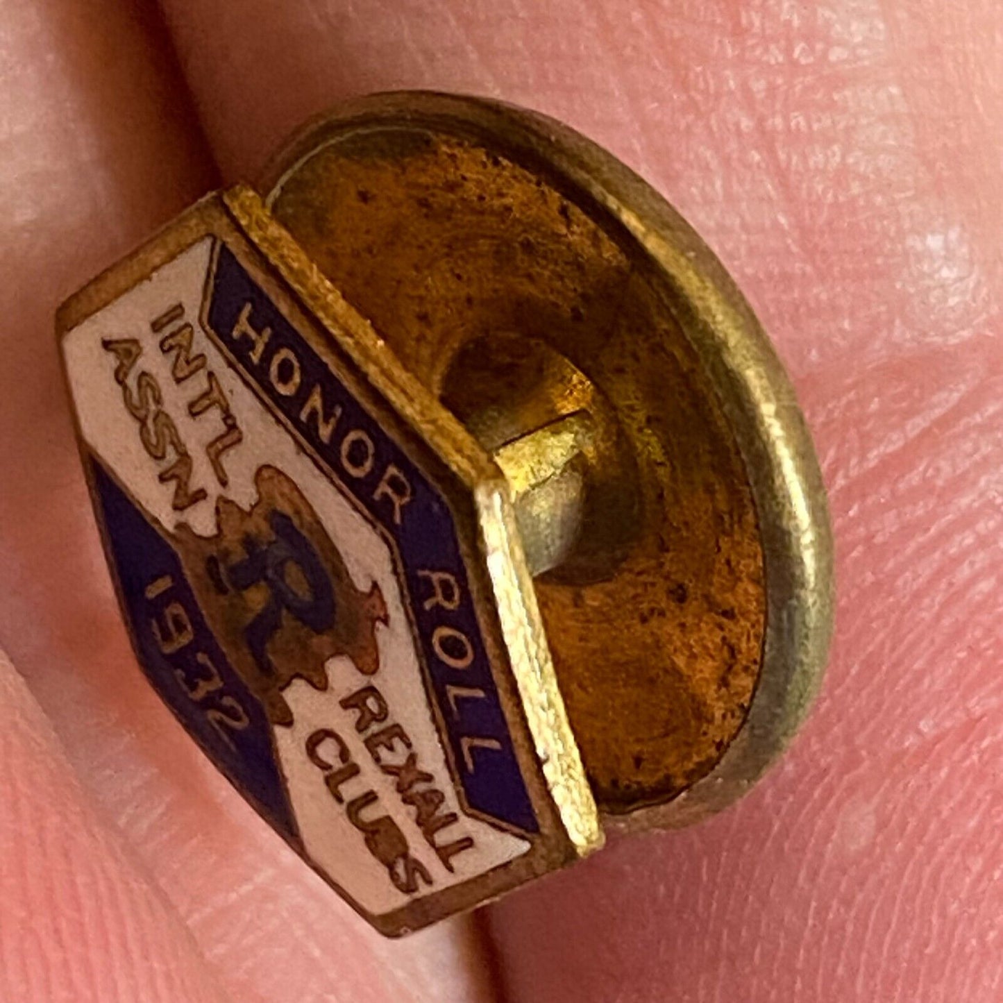 1932 "Rexall Clubs Honor Roll" Enameled Gold Tone Lapel Pin 11mm VGC