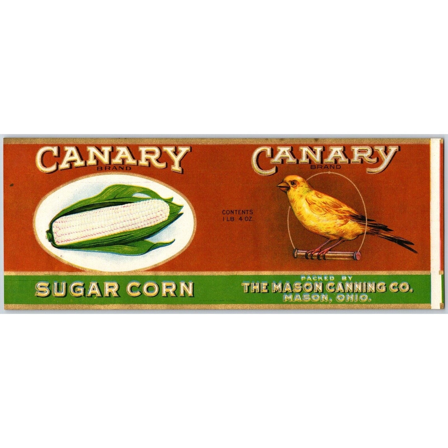 Canary Brand Sugar Corn Mason Canning Ohio Paper Can Label c1920's VGC