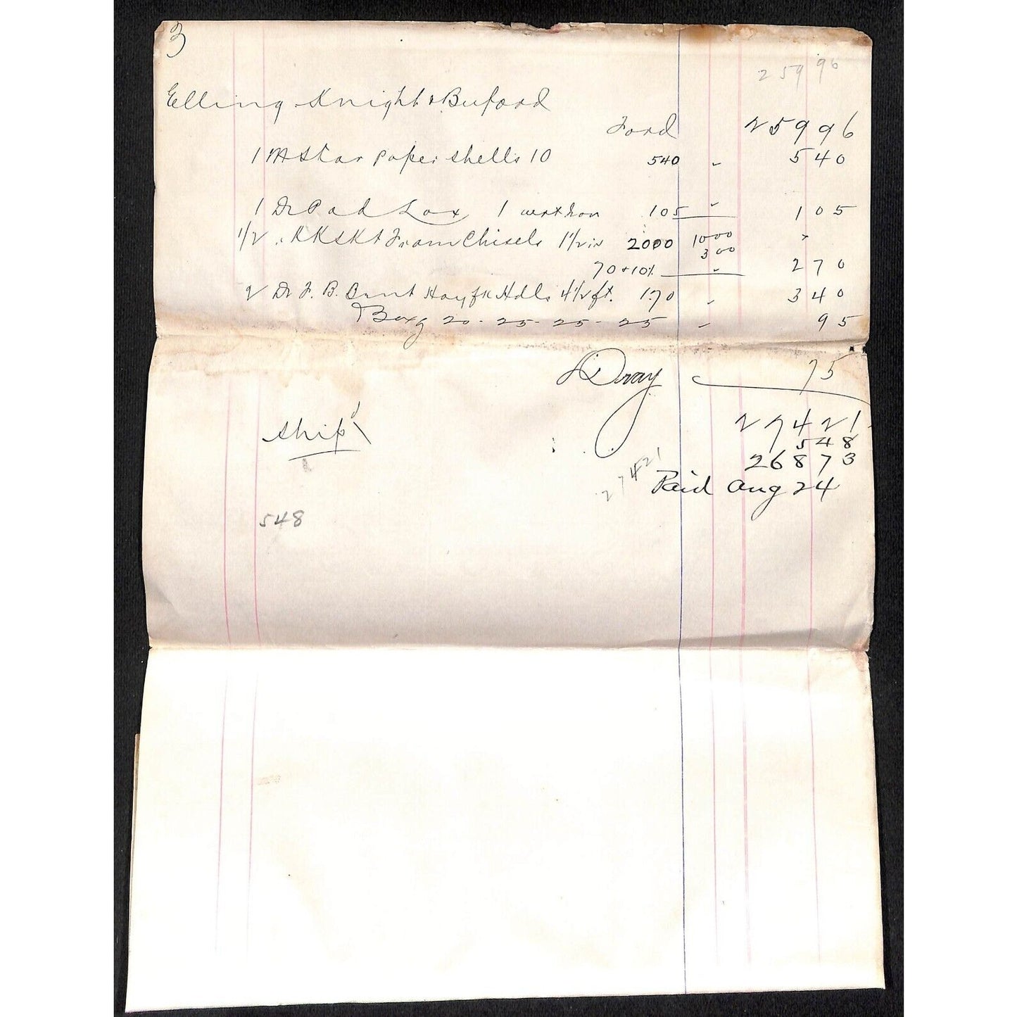 1892 S.R. Buford* Henry Elling* Virginia City, MT Receipt