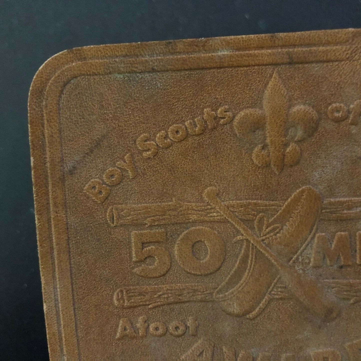 Vintage NOS BSA Boy Scouts "50 Miler" Afoot Afloat Award Leather Patch