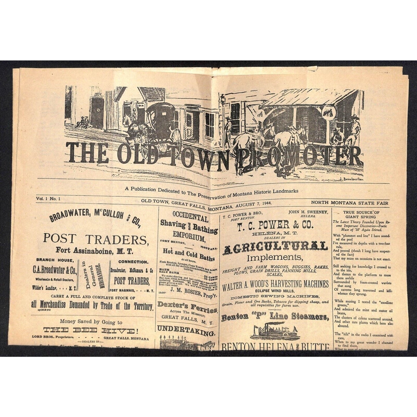 North Montana State Fair - The Old Town Promoter 1944 Newspaper Sheet Landmarks