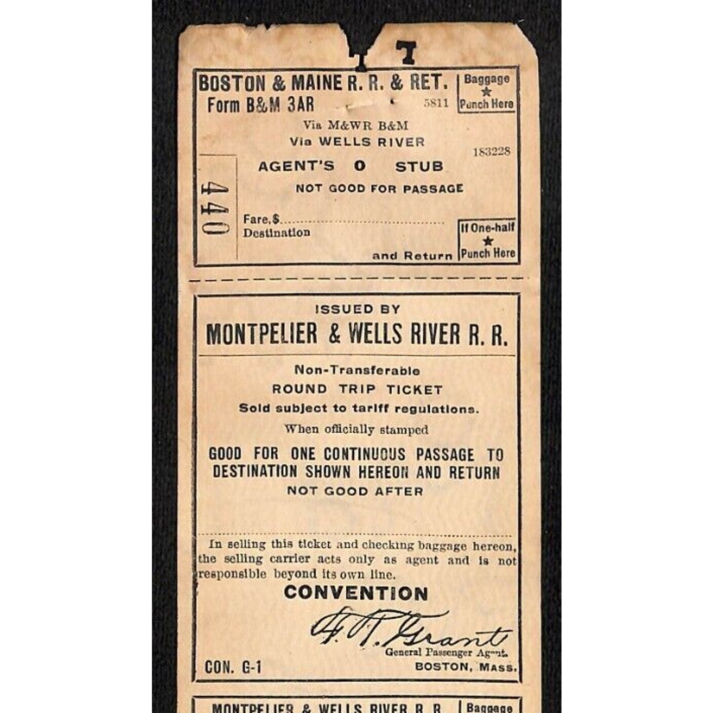 Montpelier and Wells River Railroad Unused "Convention" Ticket Scarce c1941 #440