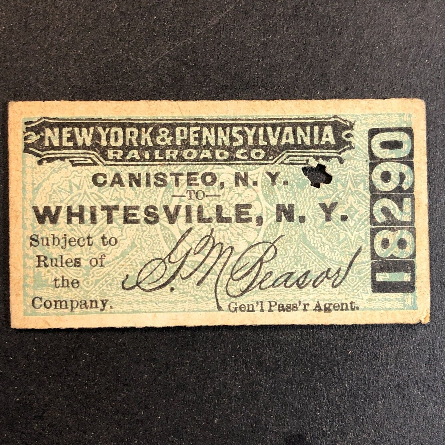New York & Pennsylvania Railroad July 27 1917 Whitesville, NY Ticket #18290