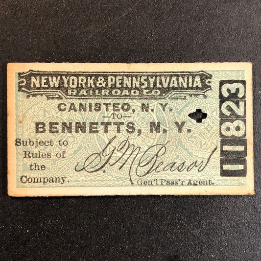 New York & Pennsylvania Railroad July 13 1917 Bennetts, NY Ticket #11823