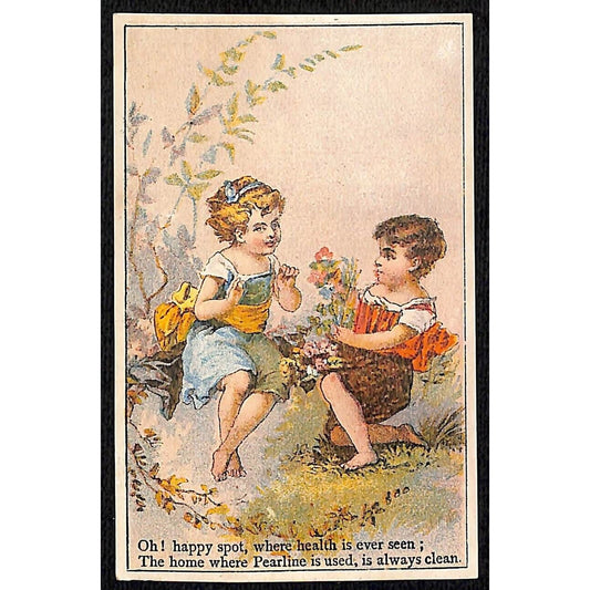 James Pyle's Pearline Victorian Trade Card - Kids Outdoors with Flowers