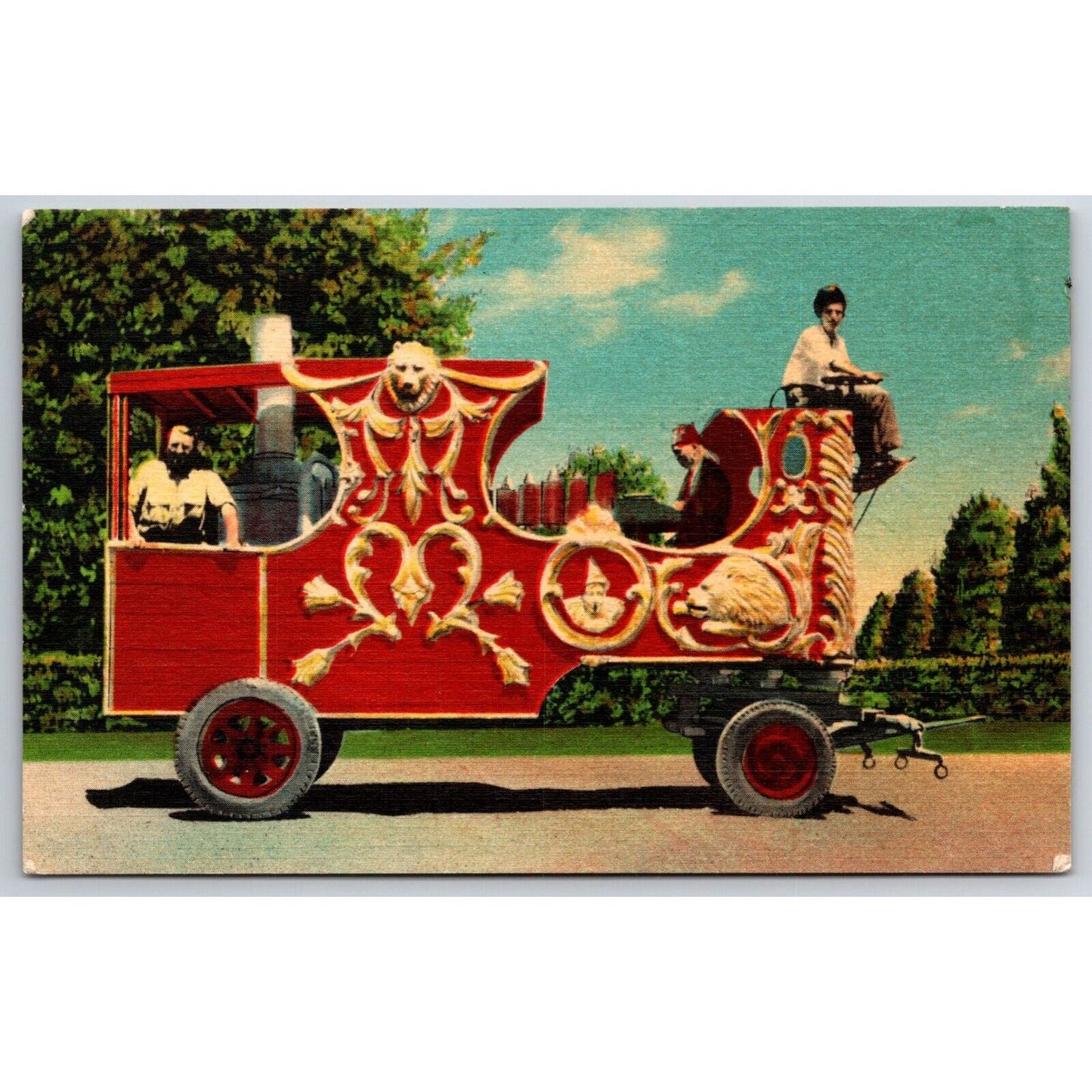 Gentry Bros. Circus Steam Calliope Linen Postcard - NP c1940's-50 Scarce