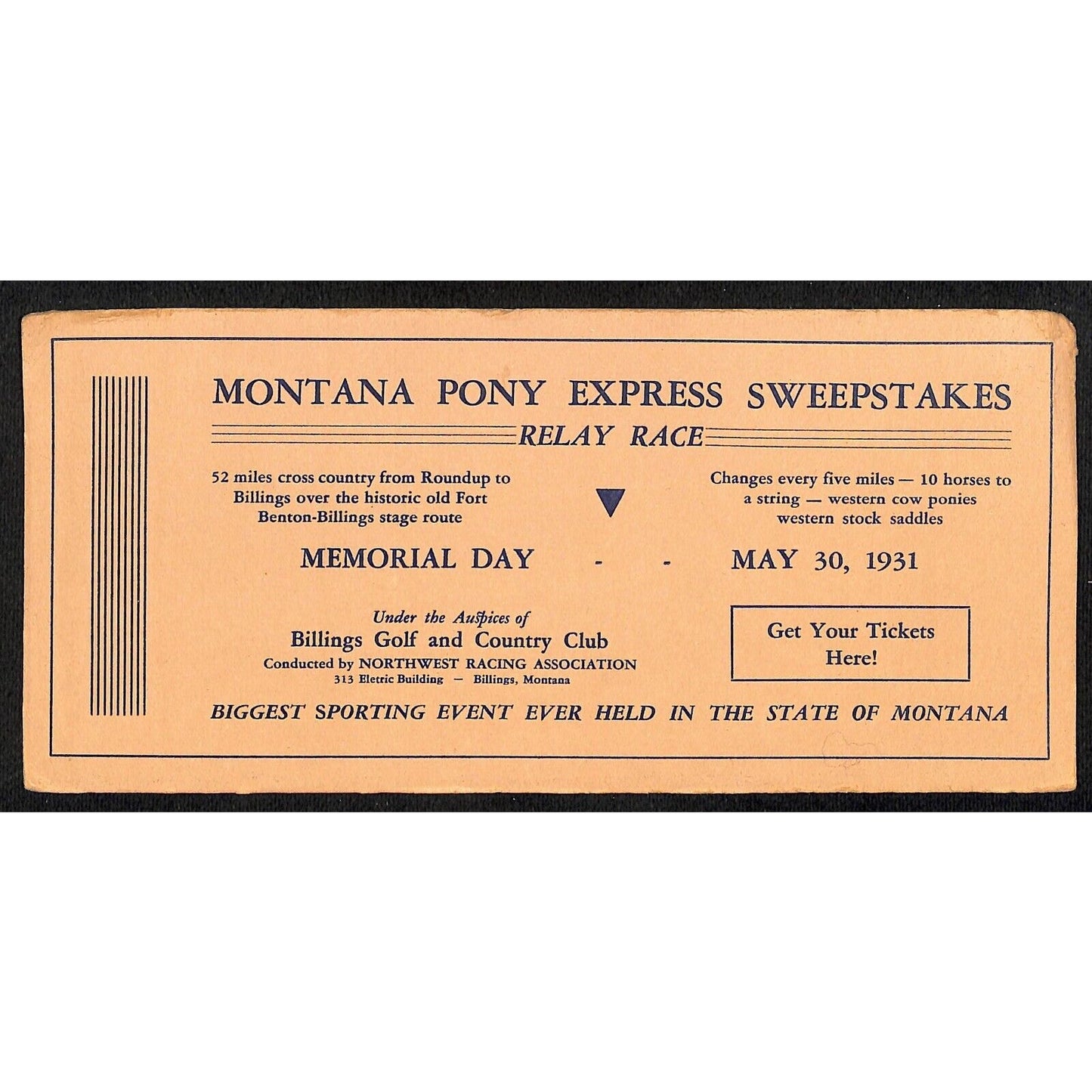 Montana Pony Express Memorial Day 1931 Sweepstakes Ink Blotter