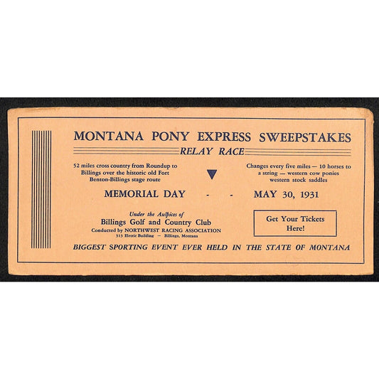 Montana Pony Express Memorial Day 1931 Sweepstakes Ink Blotter
