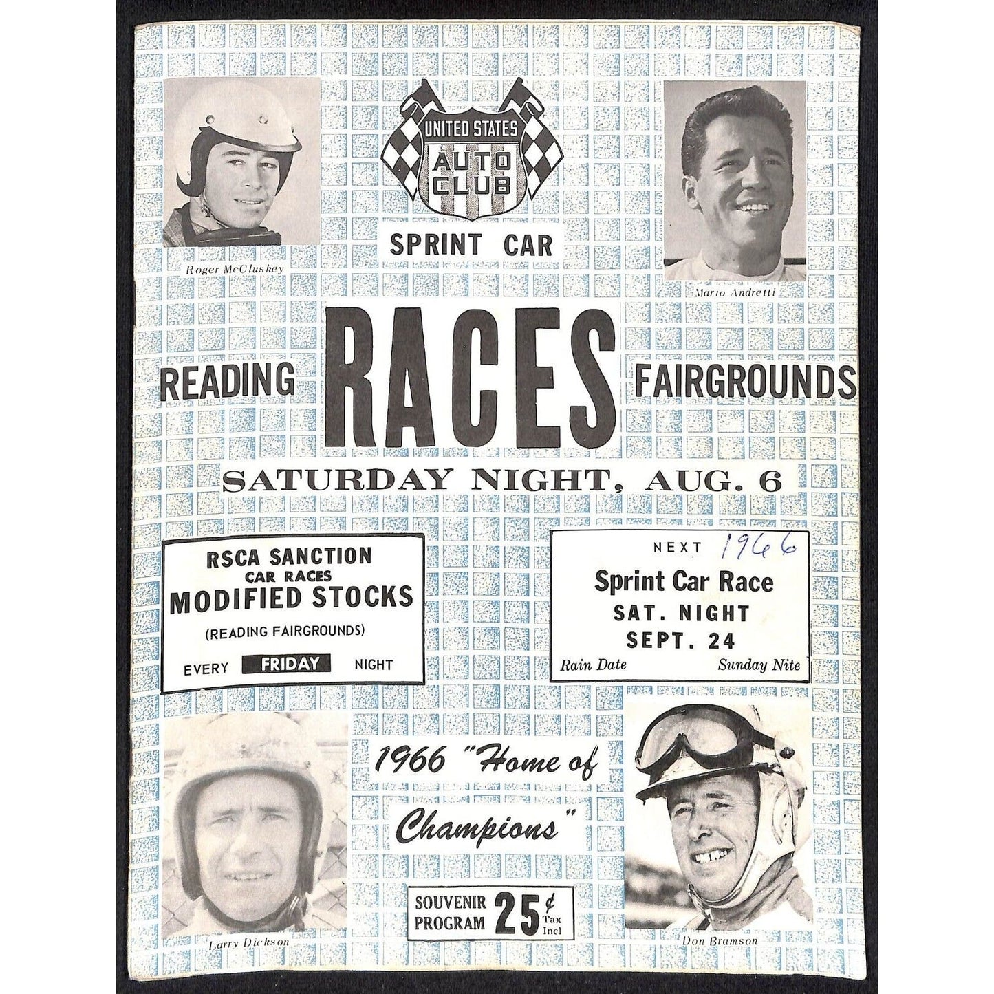 Reading Fairgrounds 1966 USAC Auto Races Program Sprint Car 8p* Scarce VGC Mario