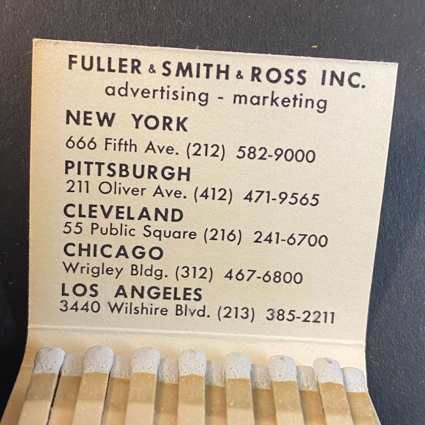 Fuller & Smith & Ross FSR "for sales results" c1960's-73 Full Matchbook VGC