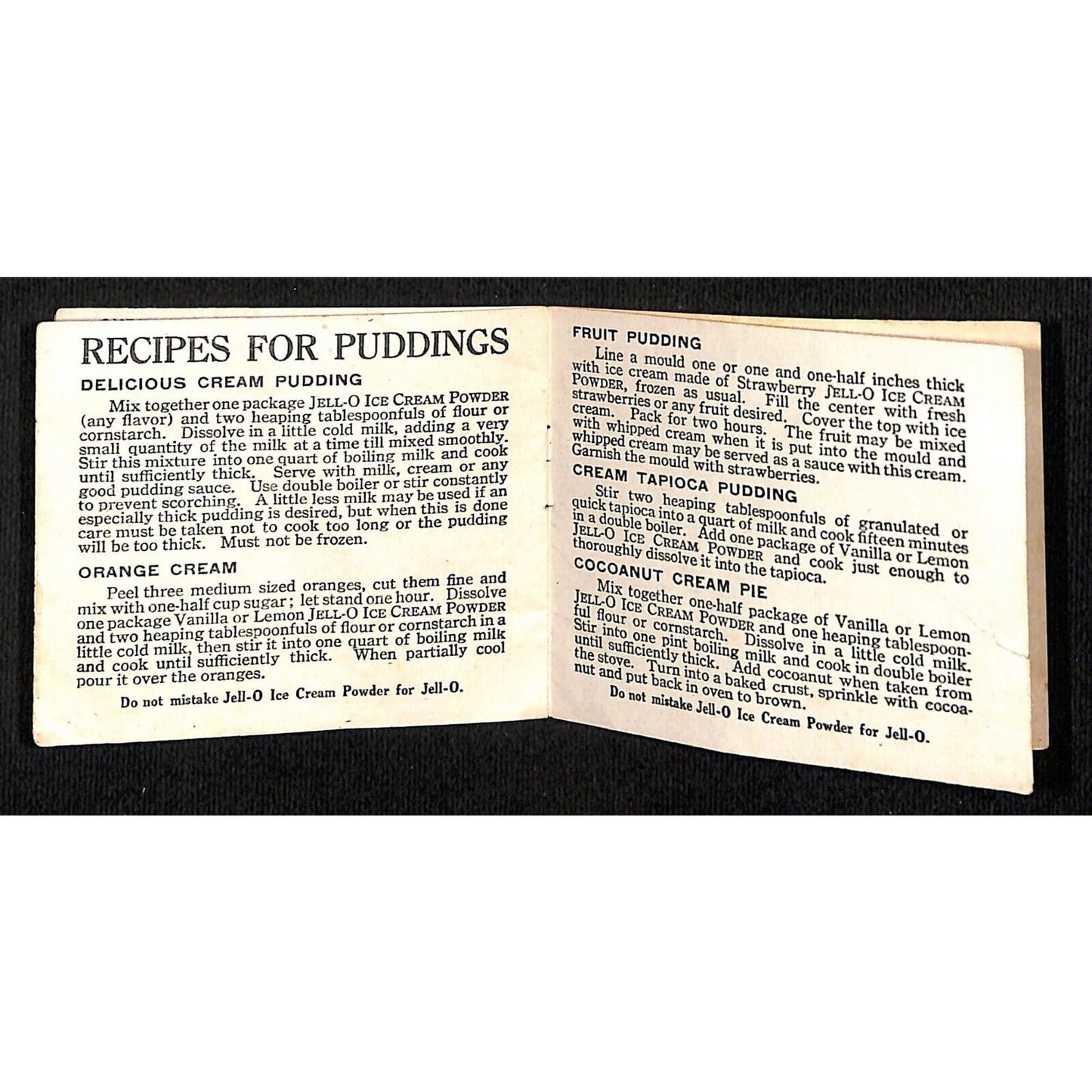 Jell-O Ice Cream Powder Small Recipe Book 8pp* c1910-20's