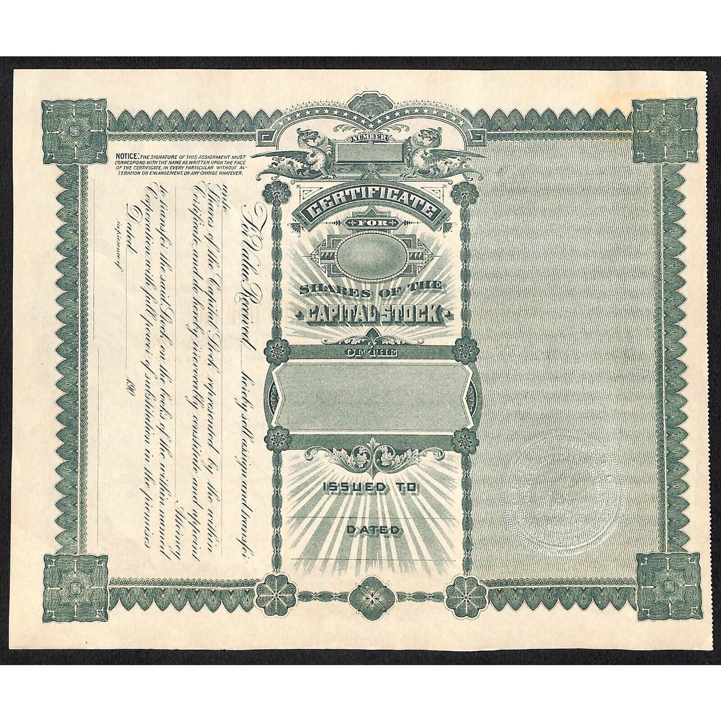 Reading Cold Storage and Ice Co. PA 1900 Stock Certificate John Barley Scarce