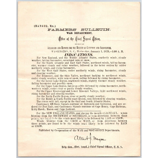 Bangor, ME Chief Signal Office, War Department Farmers' Bulletin - Jan. 1, 1879