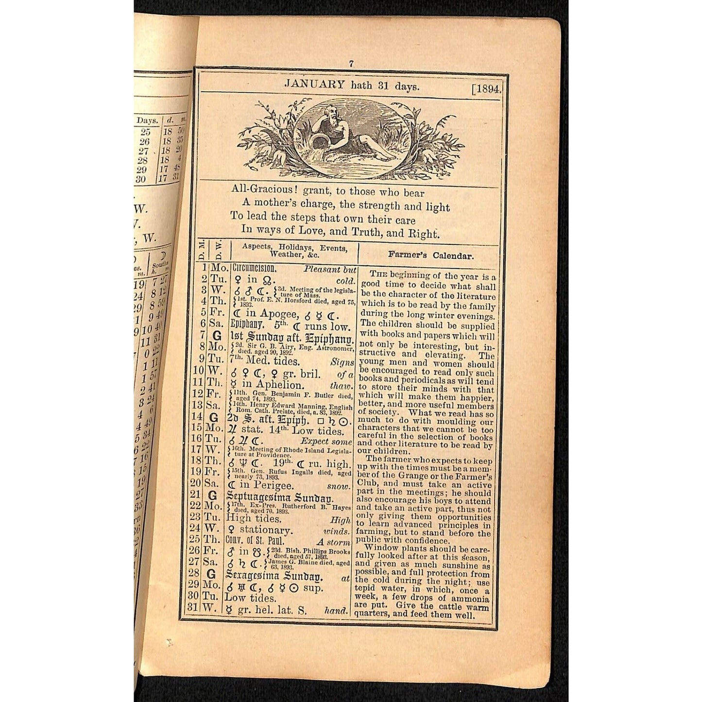 1894 Old Farmer's Almanac 48pp William Ware & Co., Boston / Columbia Bicycles Ad