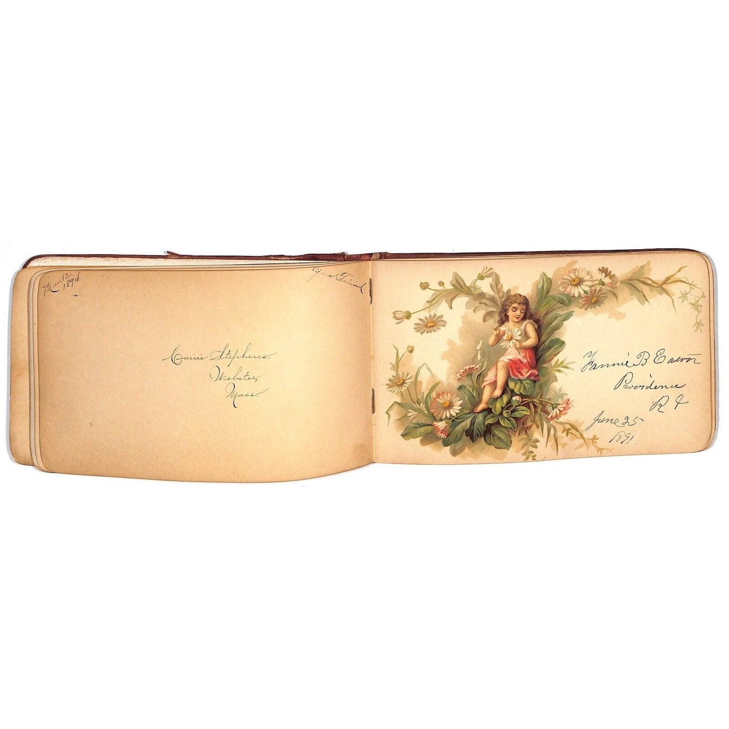 1881 1885 Victorian Signature Book w/ some Color Illustration Pages