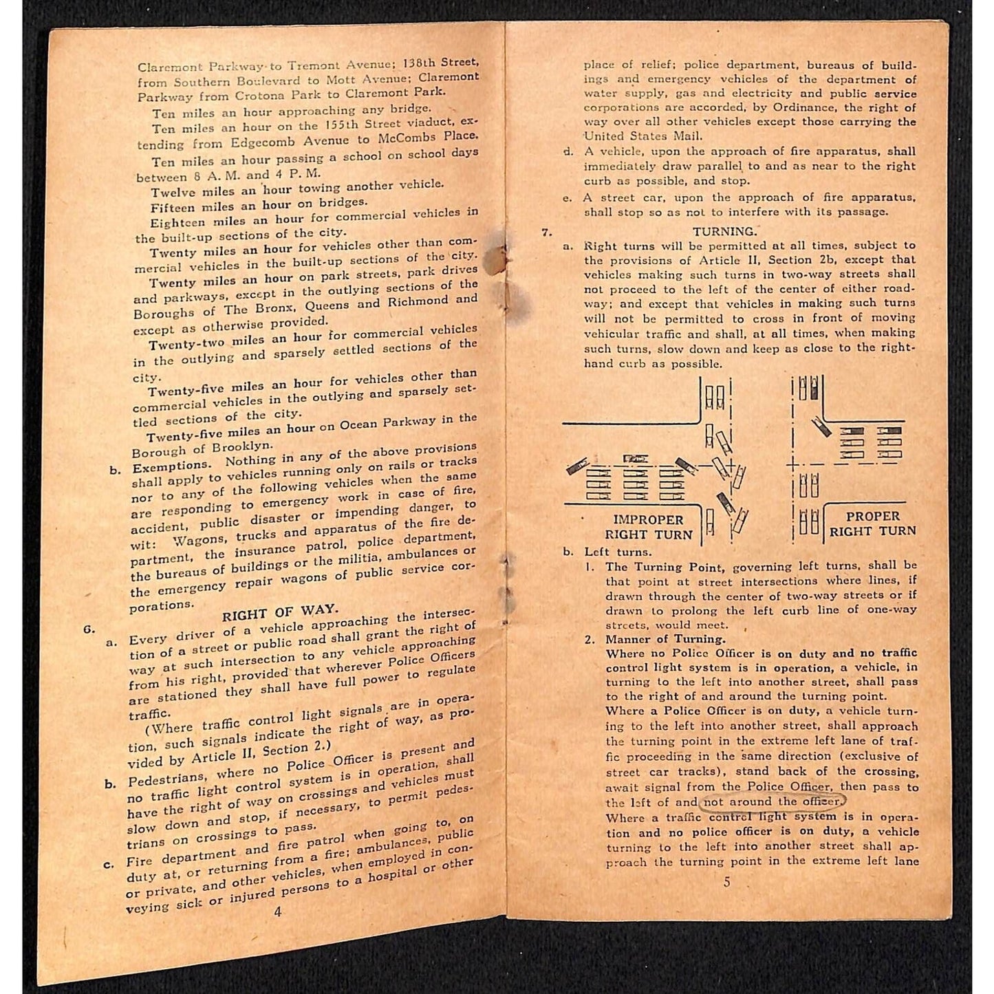 1927 Police Department of New York Traffic Regulations Booklet 12pp VGC Scarce