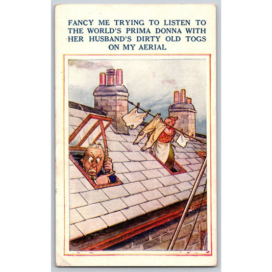 Funny Marriage Humor Postcard "The World's Prima Donna - Husband's Dirty.." 1925
