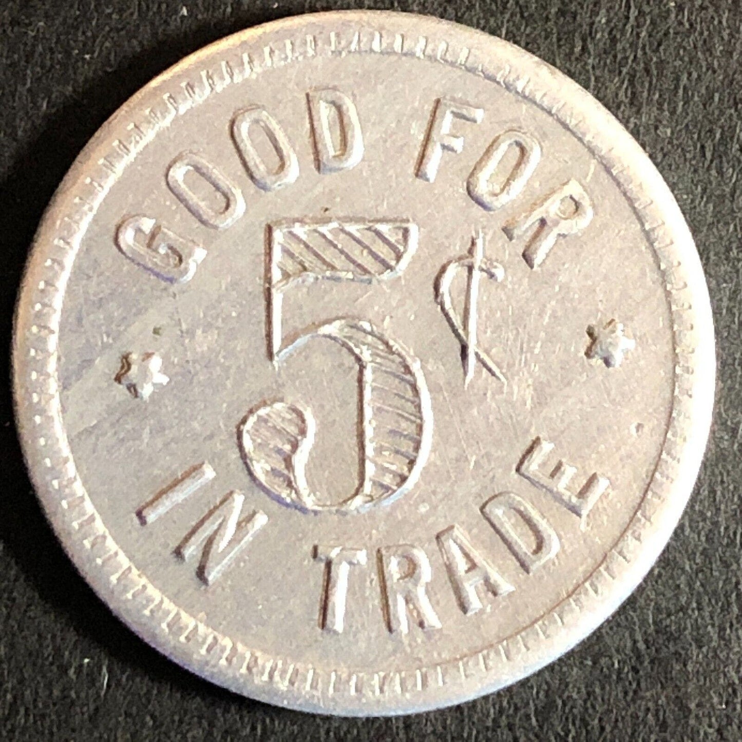Kivalina Reindeer & Trading Co. (Alaska) G/F 5c Alum Trade Token 21mm VGC c1937