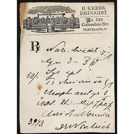 H. Krebs, Druggist Columbus St. Cleveland c1870's* Prescription #3973