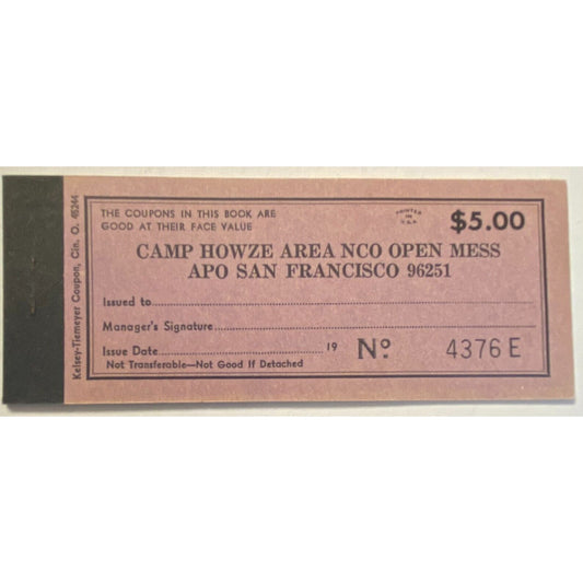 Korea Camp Howze Area NCO Open Mess Partial $5.00 Coupon Booklet Not Canceled VG