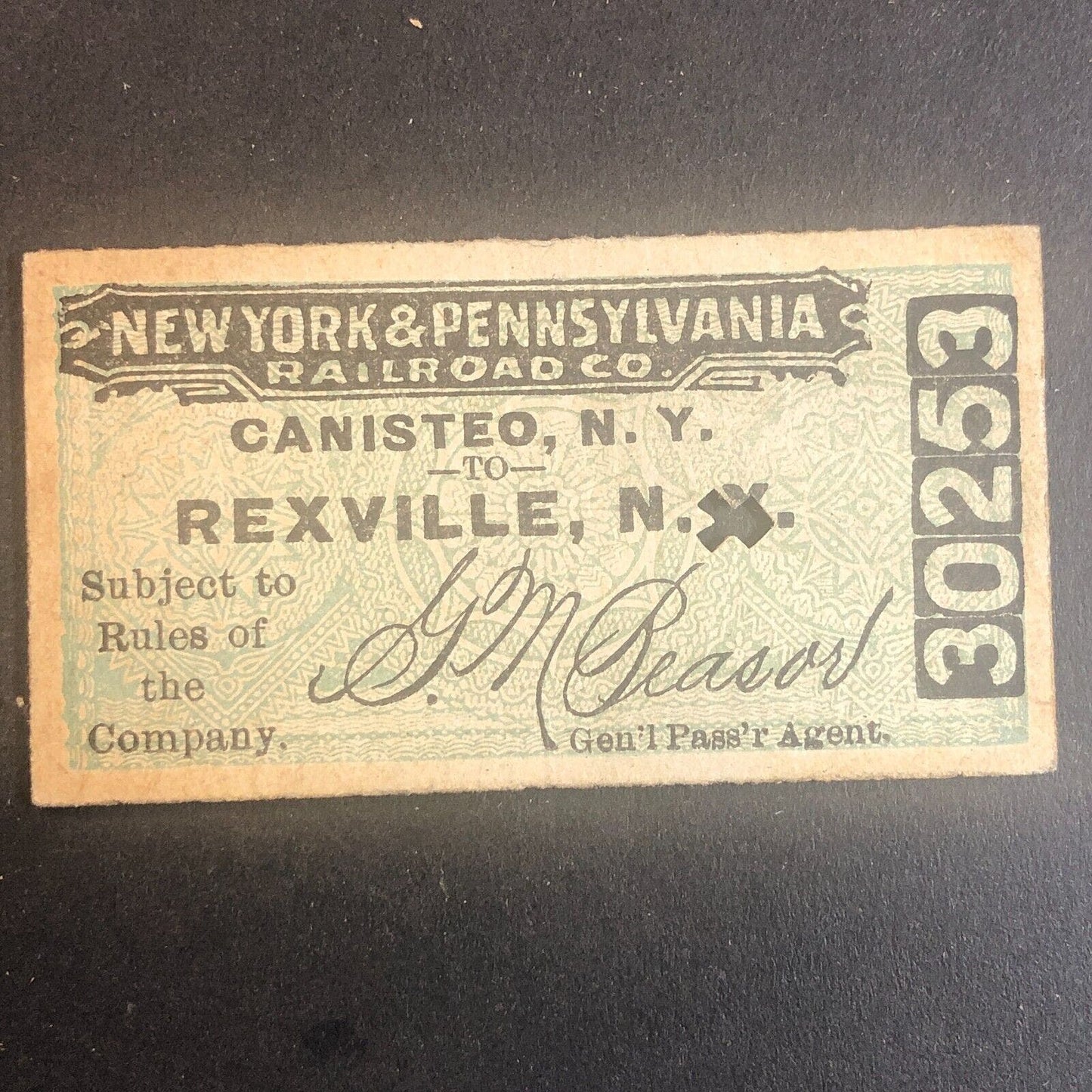 New York & Pennsylvania Railroad July 21 1917 Rexville, NY Ticket #30253