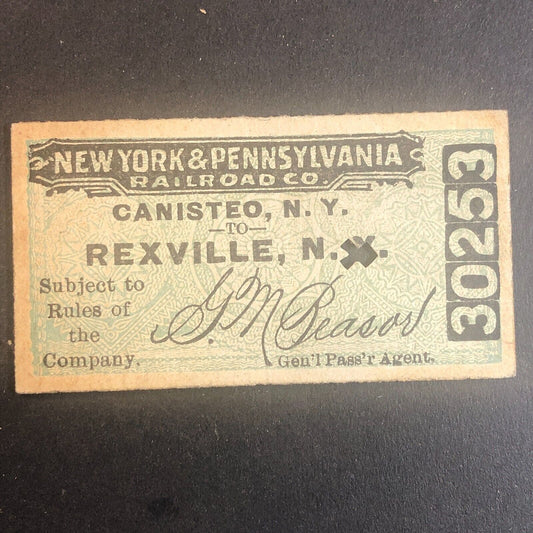 New York & Pennsylvania Railroad July 21 1917 Rexville, NY Ticket #30253