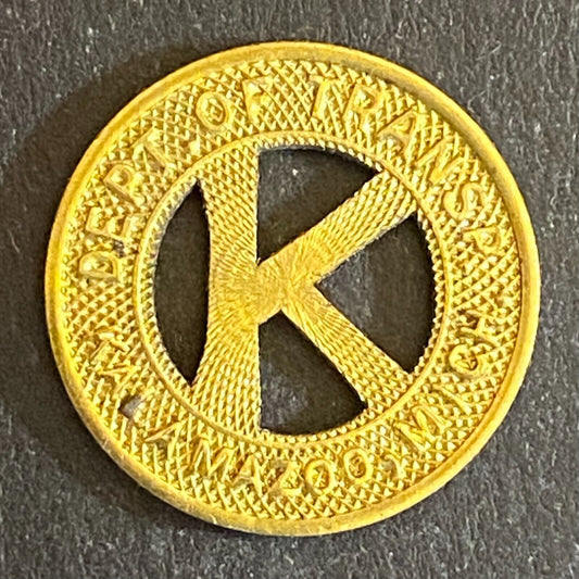 Dept of Transp Kalamazoo, Mich G/F One Fare Transit Token "K" 16mm Scarce
