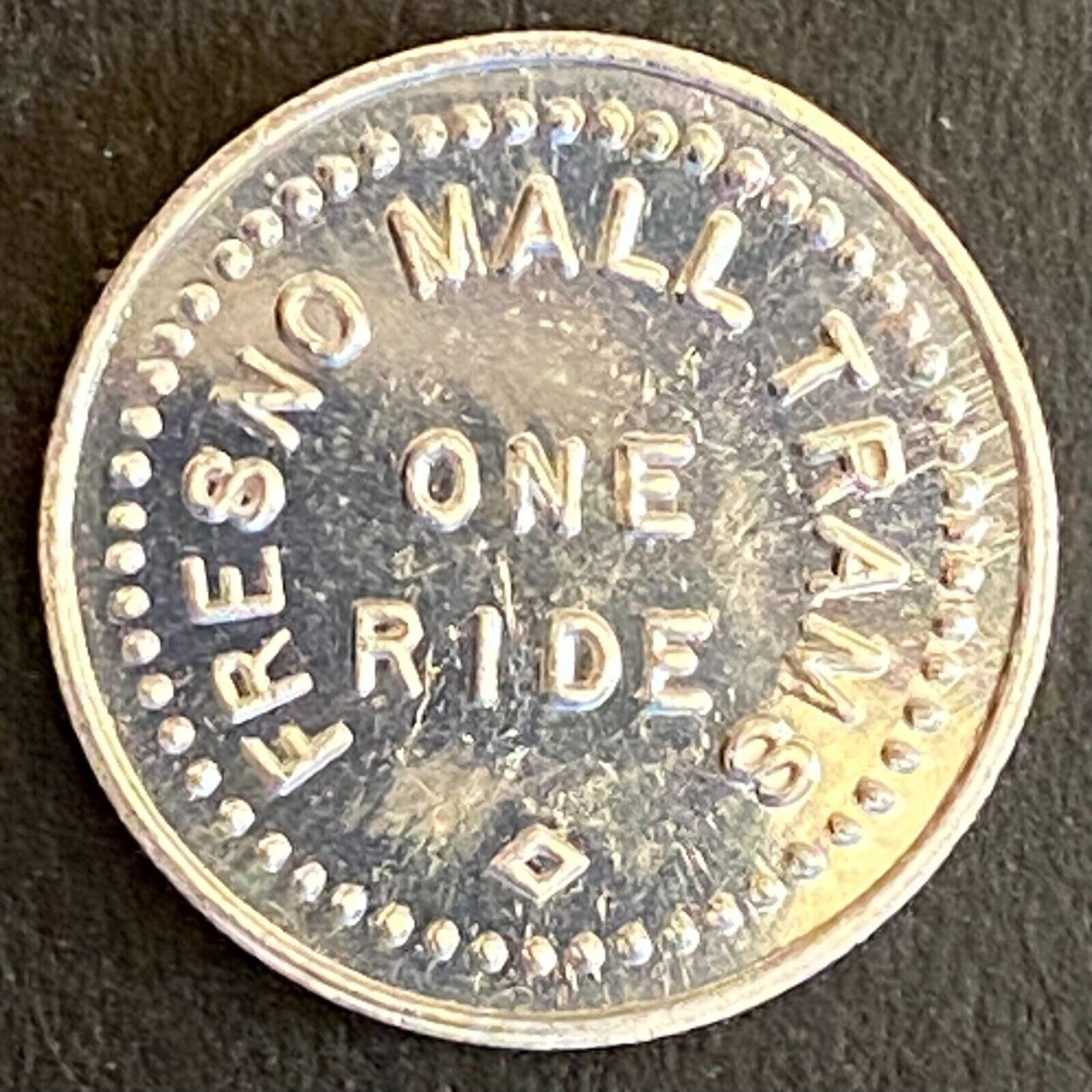 Fresno Mall Trams "One Ride" Alum. Transit Token 16mm Scarce