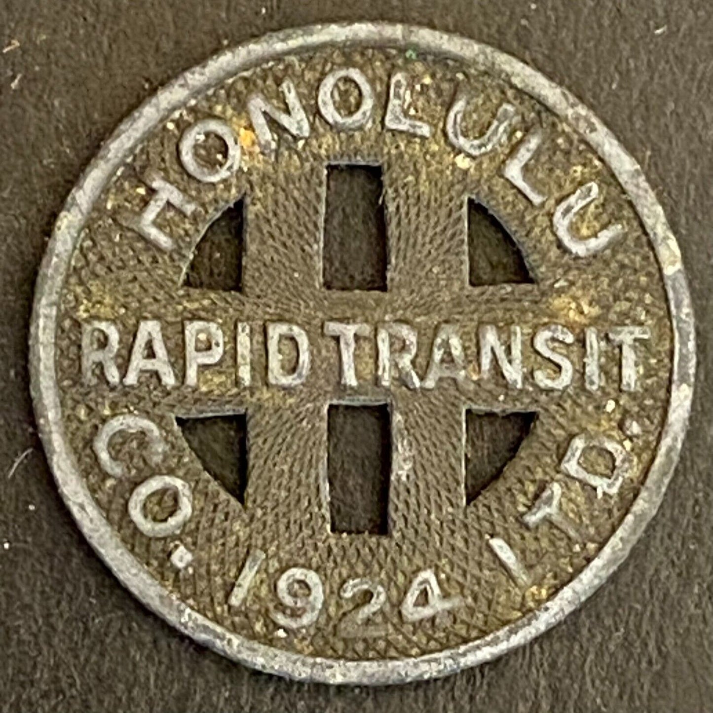 Honolulu Rapid Transit 1924 G/F One Full Fare Transit Token 16mm Zinc (#9)