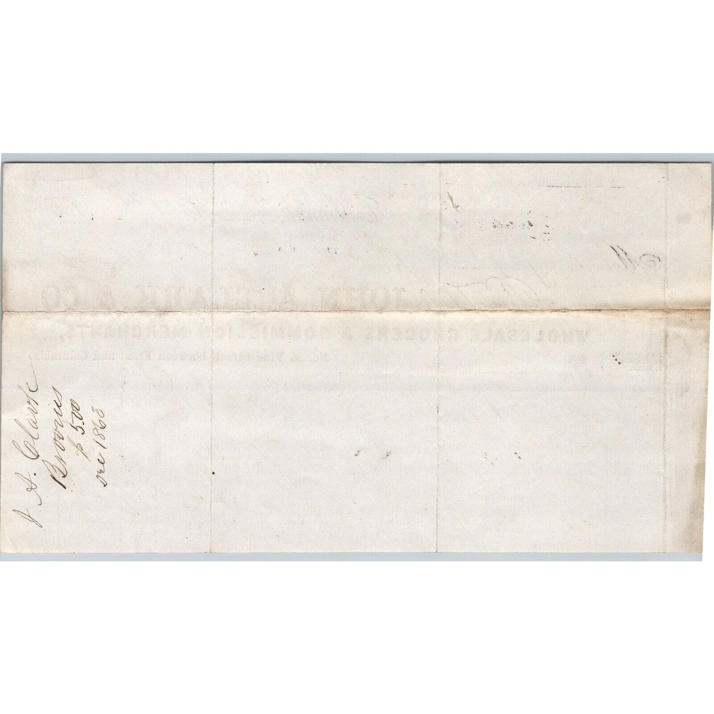 John A. Clark & Co. Grocer Cincinnati 1863 Billhead VGC Scarce J.J. Cover & Co.
