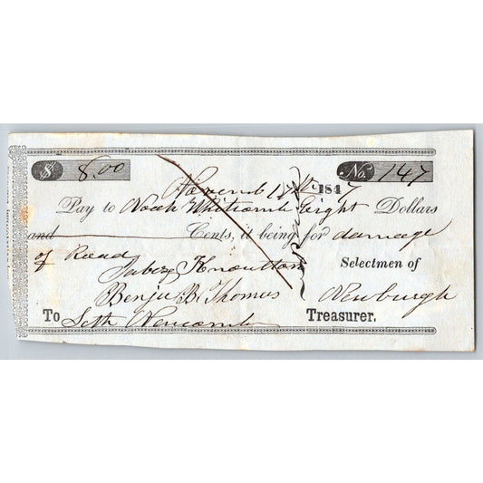 1847 Jabez Knowlton* Newburgh ME Check to Noah Whit____?