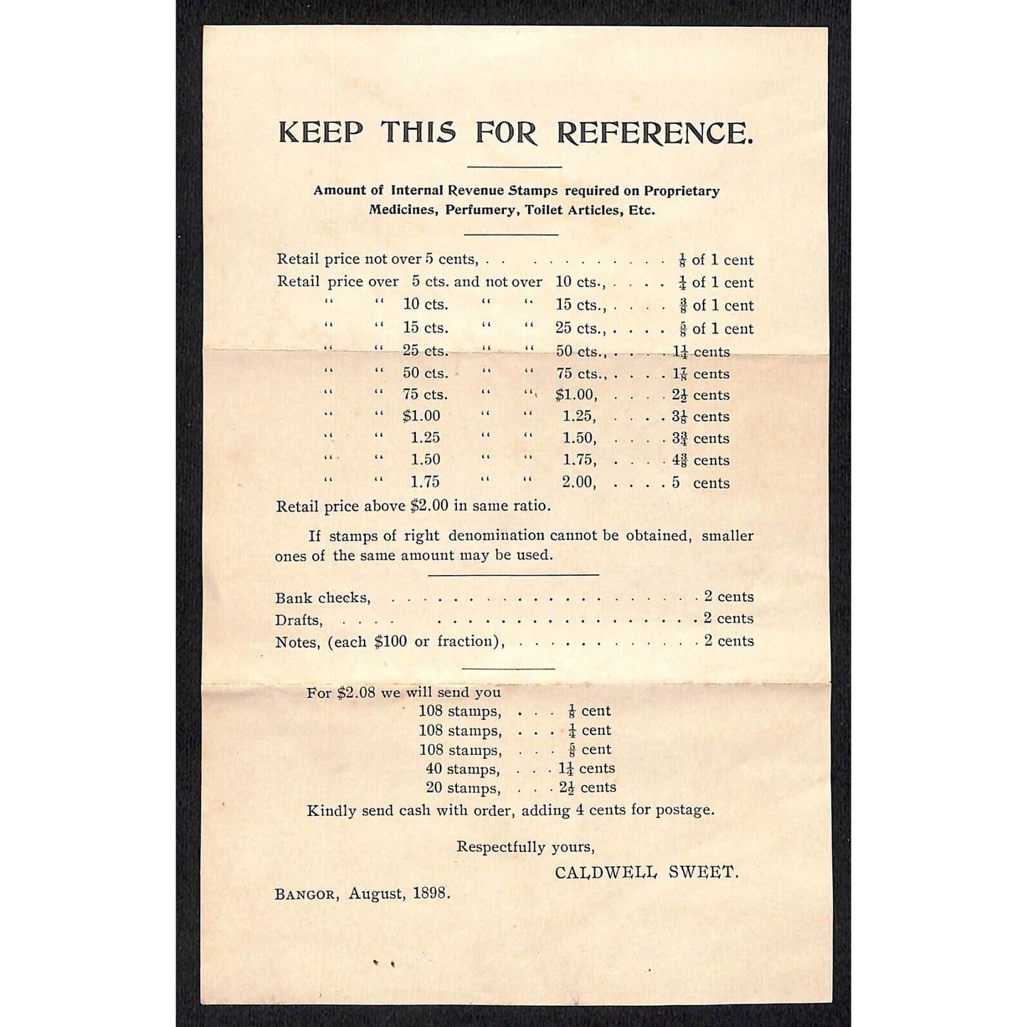 1899 A.W. Knowlton* Newburgh, ME Hand Written Receipt for "BF Soap" Tax Stamp**