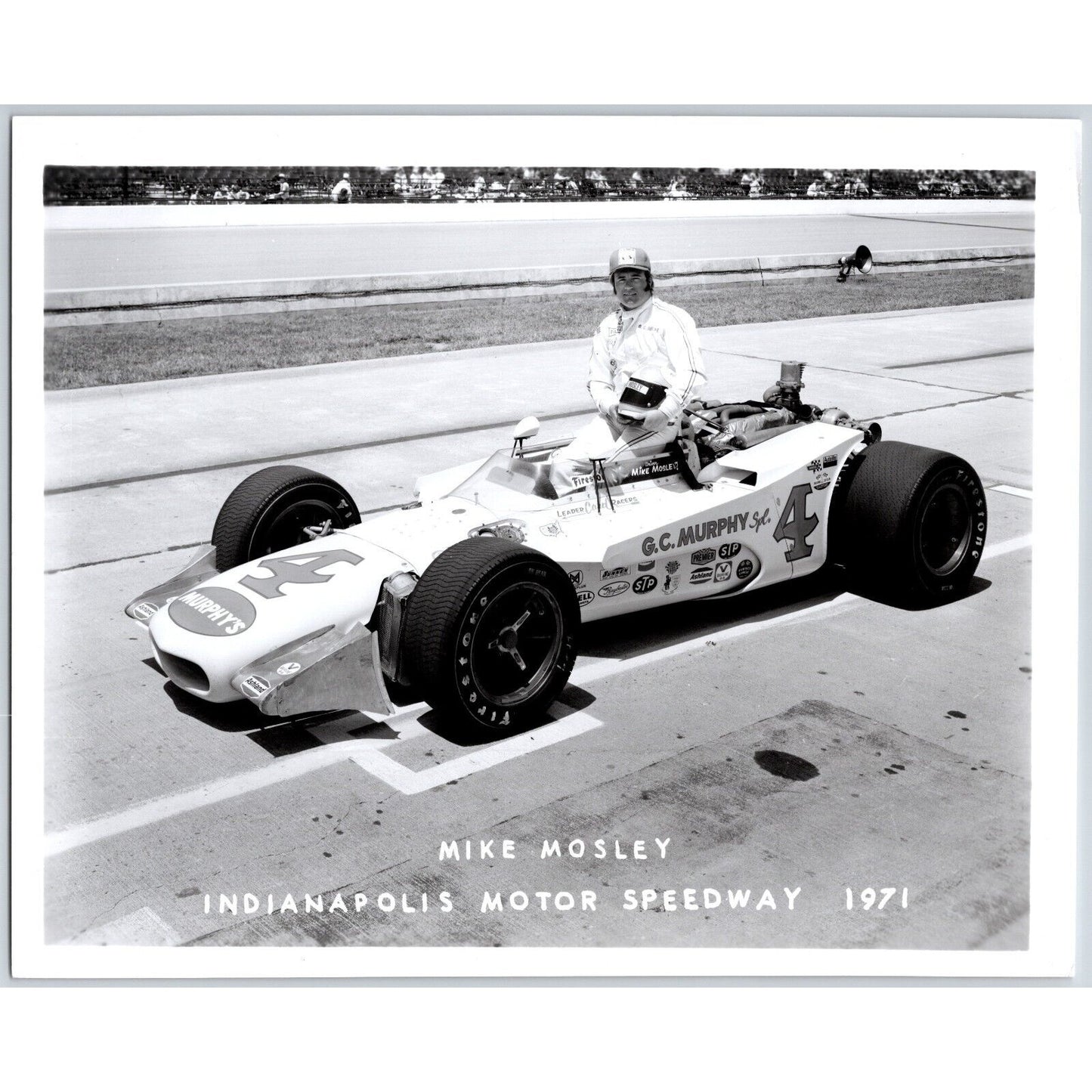Mike Mosley #4 1971 Indianapolis Motor Speedway 8" x 10" Photo IMS Stamp VGC