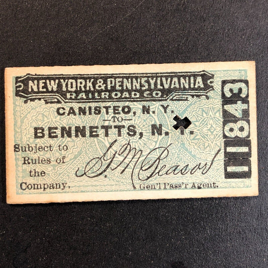 New York & Pennsylvania Railroad July 28 1917 Bennetts, NY Ticket #11843