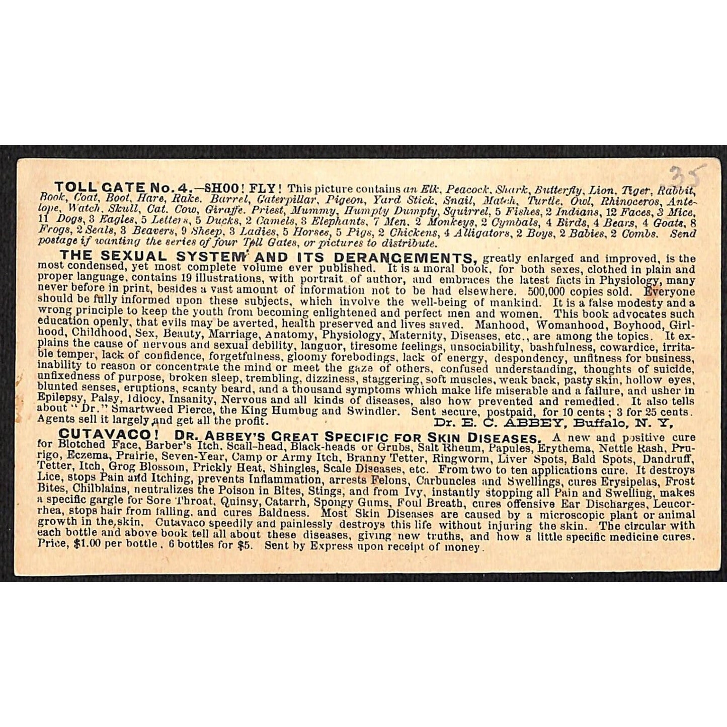 Dr. Abbey's Creat Specific Victorian Puzzle Trade Card .. Sexual Derangements ..