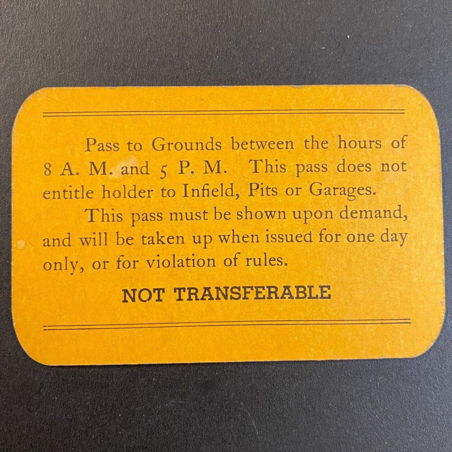 1946 Indianapolis Motor Speedway Practice Pass / Credential on Firm Card Stock