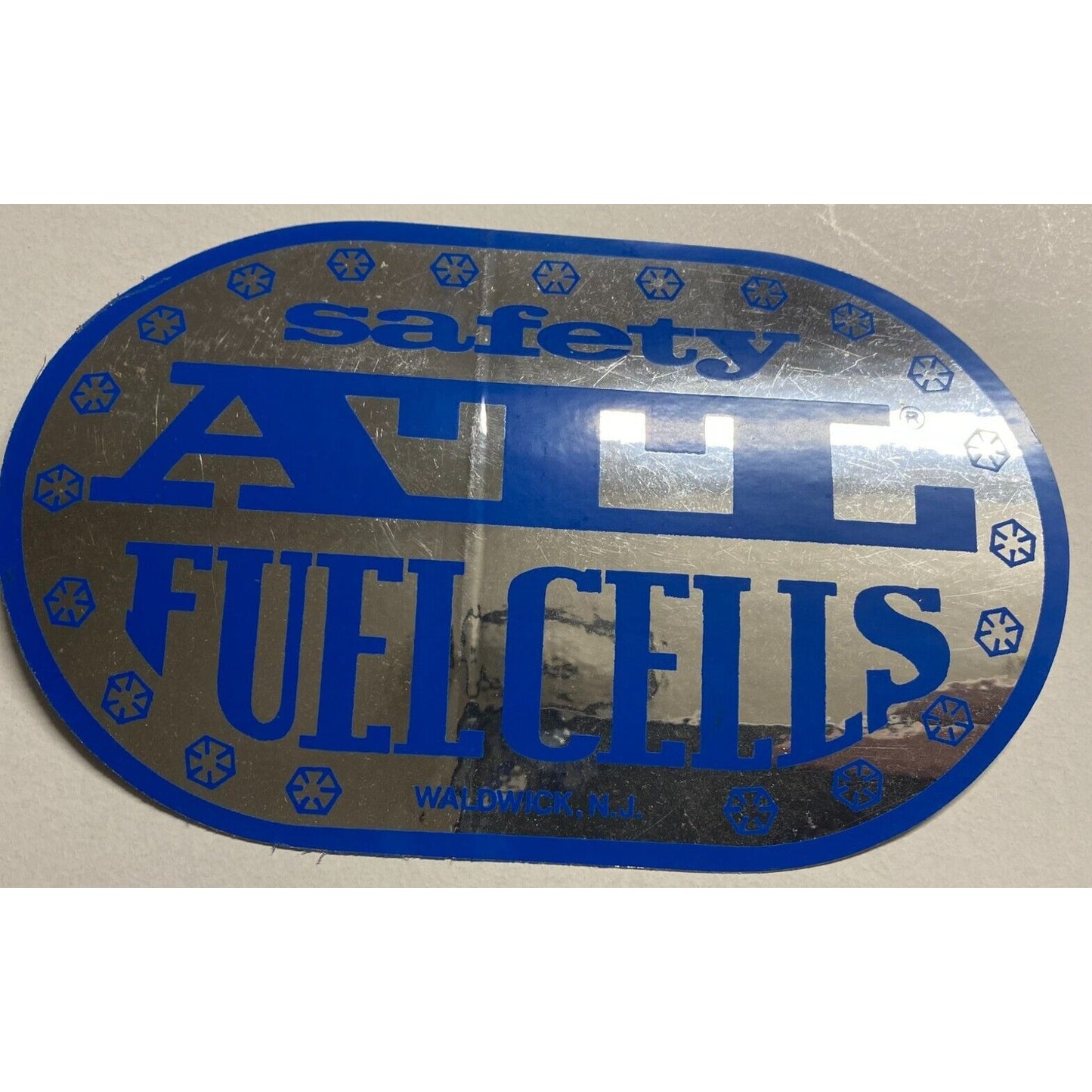ATL Safety Fuel Cells Waldwick, NJ Original Sticker Blue & Mylar c1978 (#1)