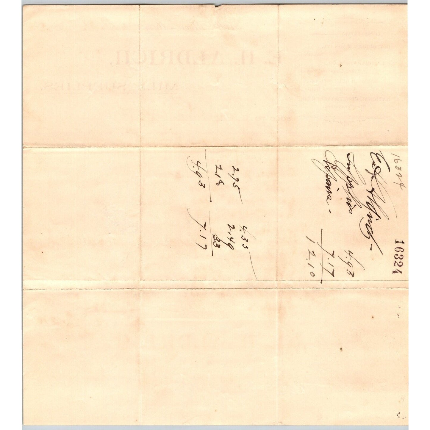 E.H. Aldrich Mill Supplies Fall River, MA 1898 Billhead Durfee Mills Scarce