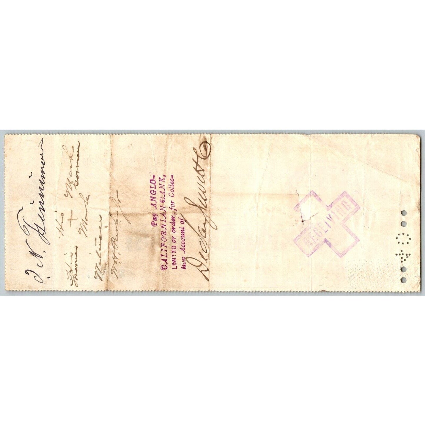 Bank of La Porte Check T.N. Finnimore ? 1884 Mining Vignette #13108