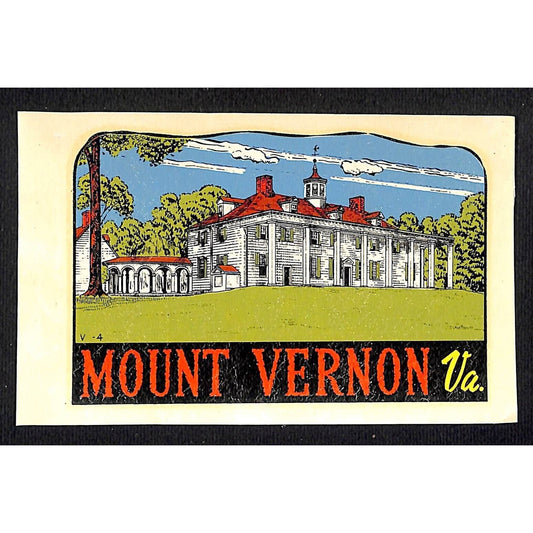 Mount Vernon Virginia Water Transfer Decal Travel Souvenir c1950's
