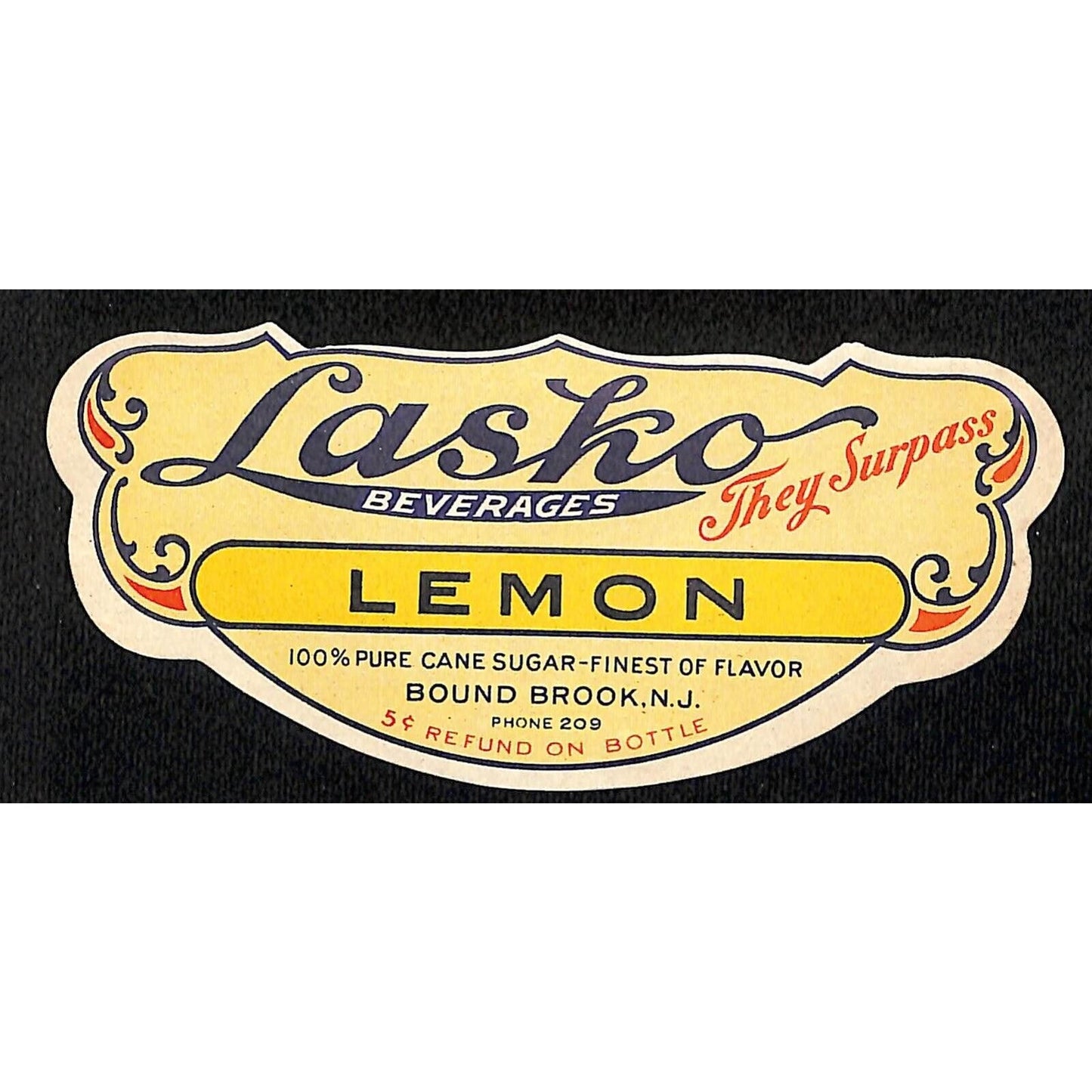 Lasko Beverages Lemon Label Bound Brook, NJ c1950's VGC Scarce