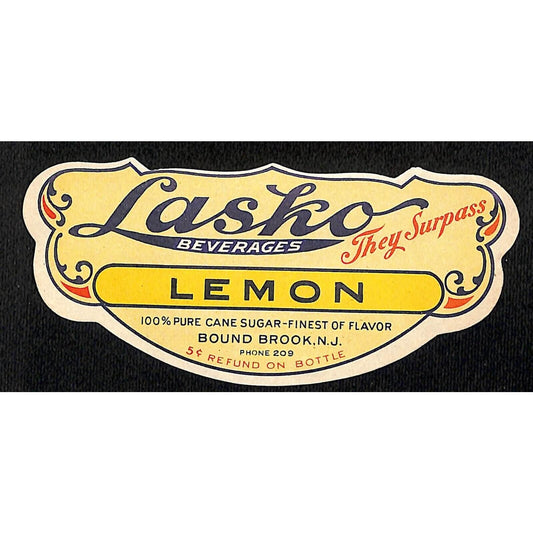 Lasko Beverages Lemon Label Bound Brook, NJ c1950's VGC Scarce