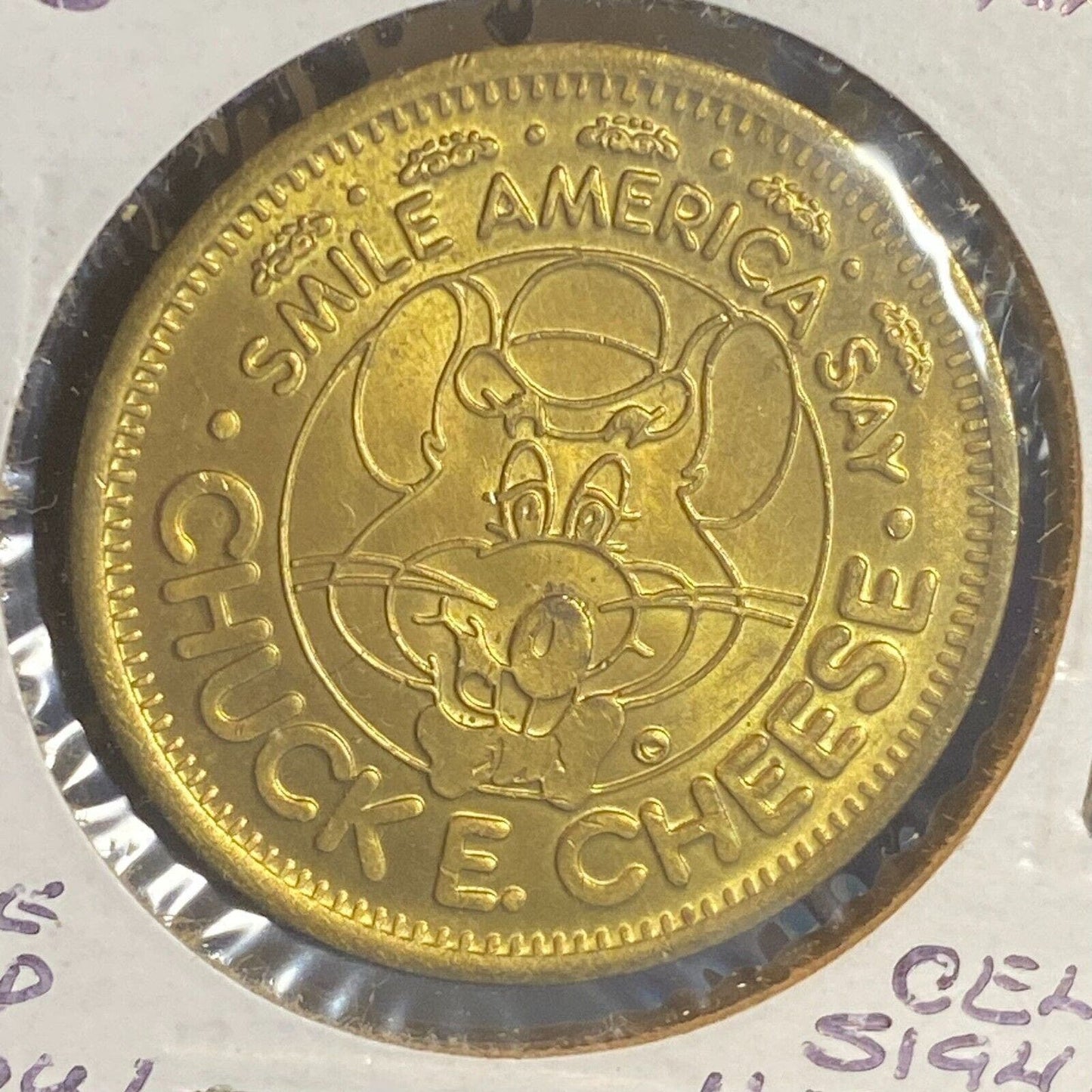Chuck E. Cheese "Smile America" 25c 25mm 1983 Arcade Token Rat Whisker Change
