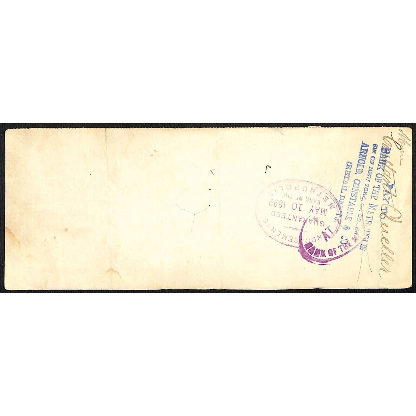 1899 Wells Fargo & Co Bank 63 Broadway NYC Check #11 Rev Stamp Constant Queller*
