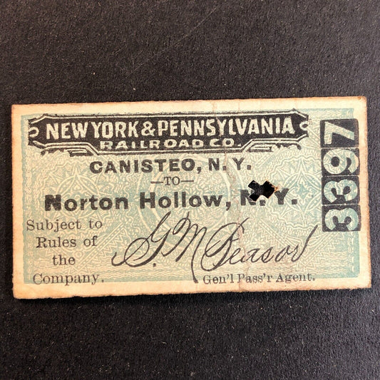 New York & Pennsylvania Railroad July 21 1917 Norton Hollow Ticket #3397 Scarce