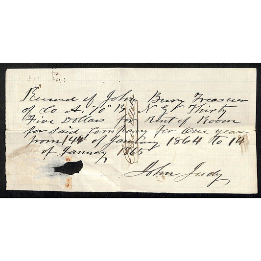 Likely New Philadelphia or Sandusky, OH 1864 $35 Store Rent Receipt