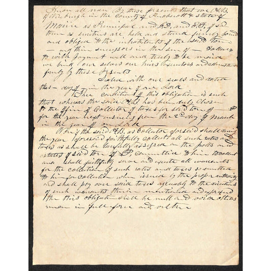 c1850's Collector's Bond / Document (Knowlton* ?) Newburgh, ME